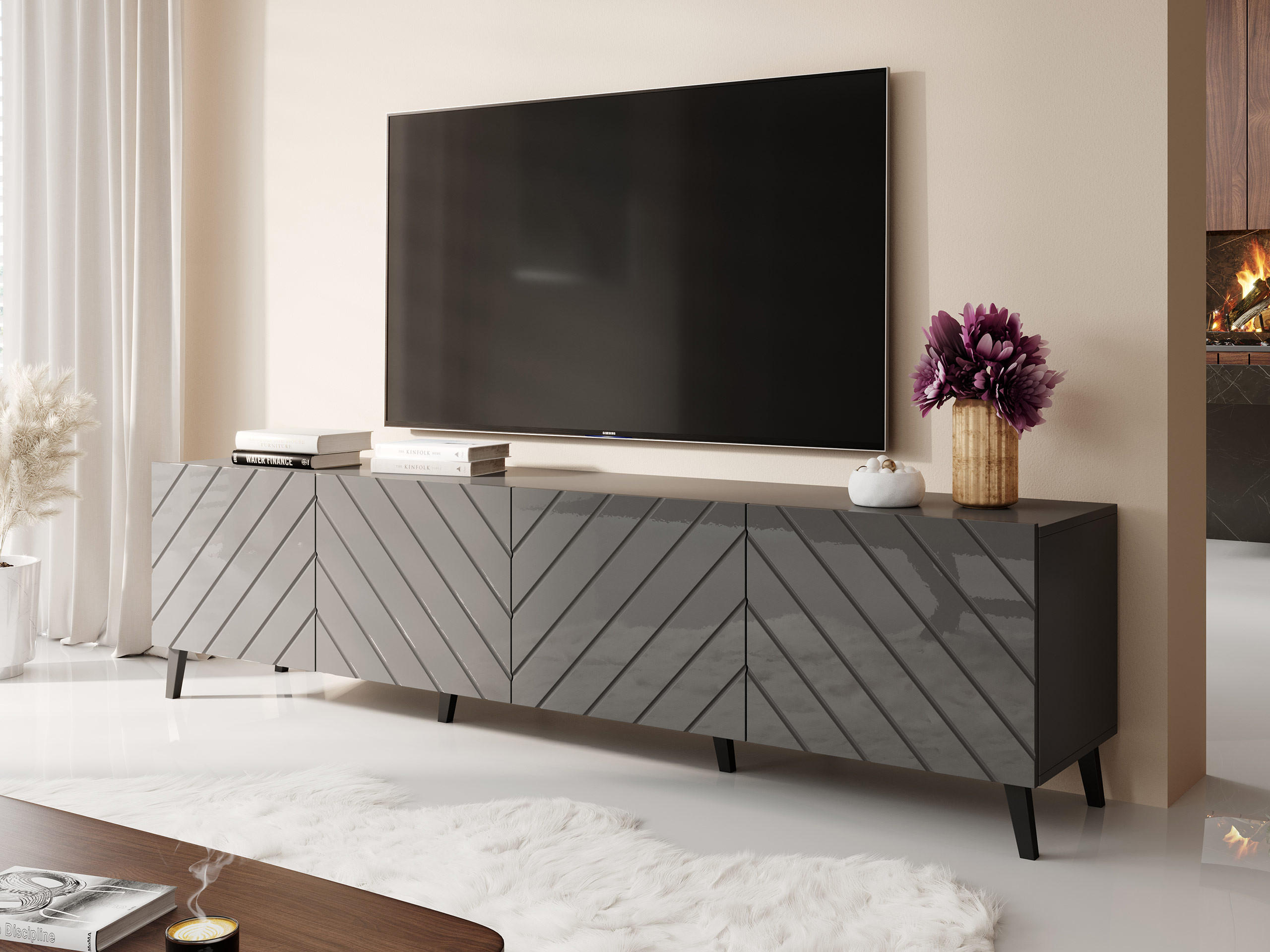 TV-LOWBOARD Abeto 200 - Schwarz/Graphitfarben, Holzwerkstoff/Kunststoff (200/52/42cm) - MIRJAN24