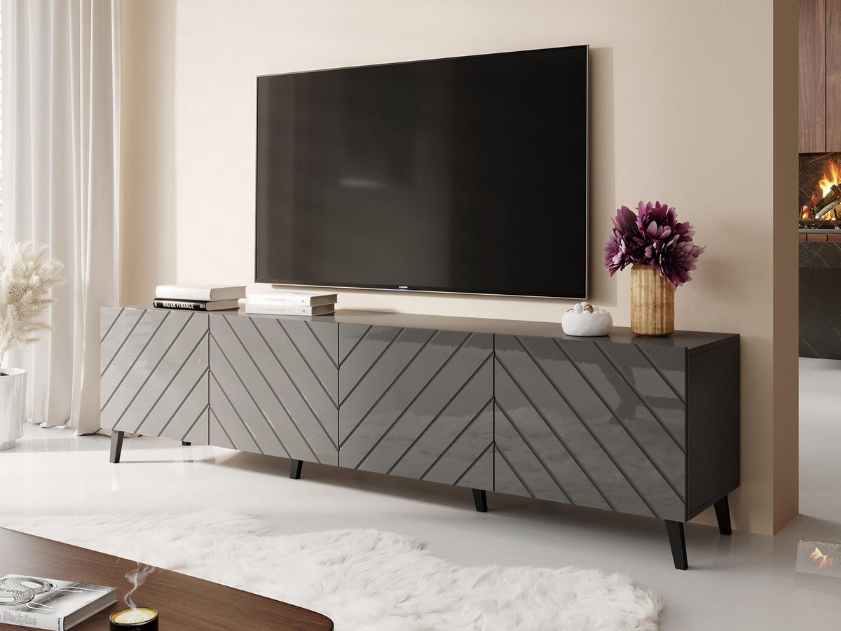 TV-LOWBOARD Abeto 200 - Schwarz/Graphitfarben, Holzwerkstoff/Kunststoff (200/52/42cm) - MIRJAN24