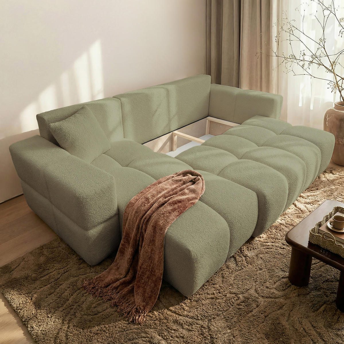 ECKSOFA BUENO mit Schlaffunktion und Bettkasten Grün - Grün, Kunststoff/Textil (250/148cm) - Idohome