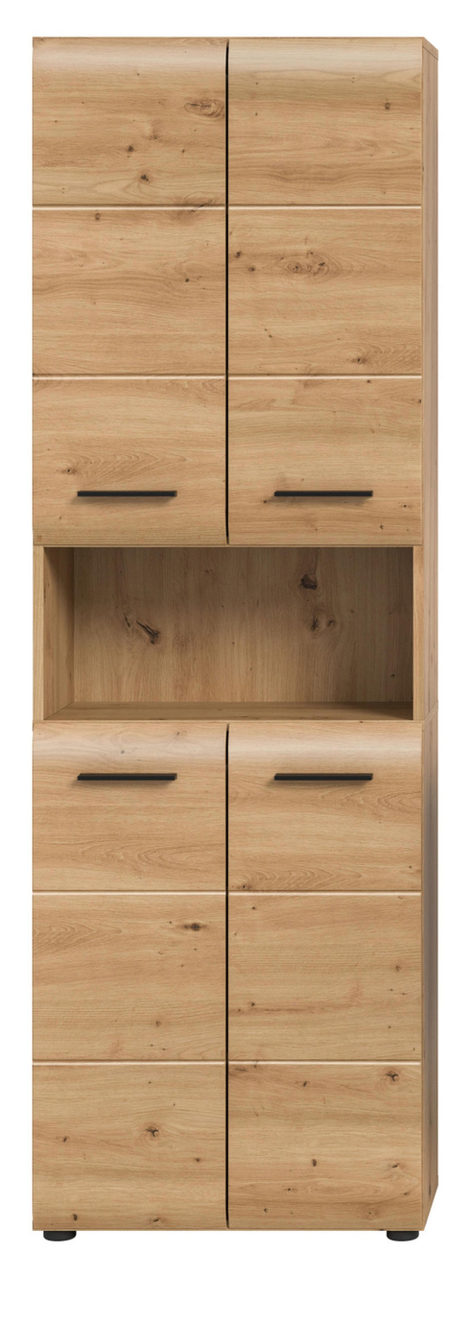 HOCHSCHRANK in Eiche Artisan, Badschrank 60 cm mit viel Stauraum, Cover - Schwarz/Eiche Artisan, Holzwerkstoff/Kunststoff (60/185/30cm) - Inn.Furn