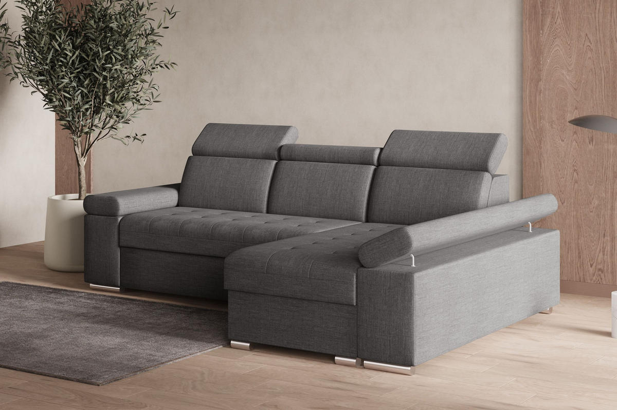 ECKSOFA mit Schlaffunktion Luka L Twist 20 - Grau - Rechts - Silberfarben/Grau, Holzwerkstoff (260/168cm) - Möblo