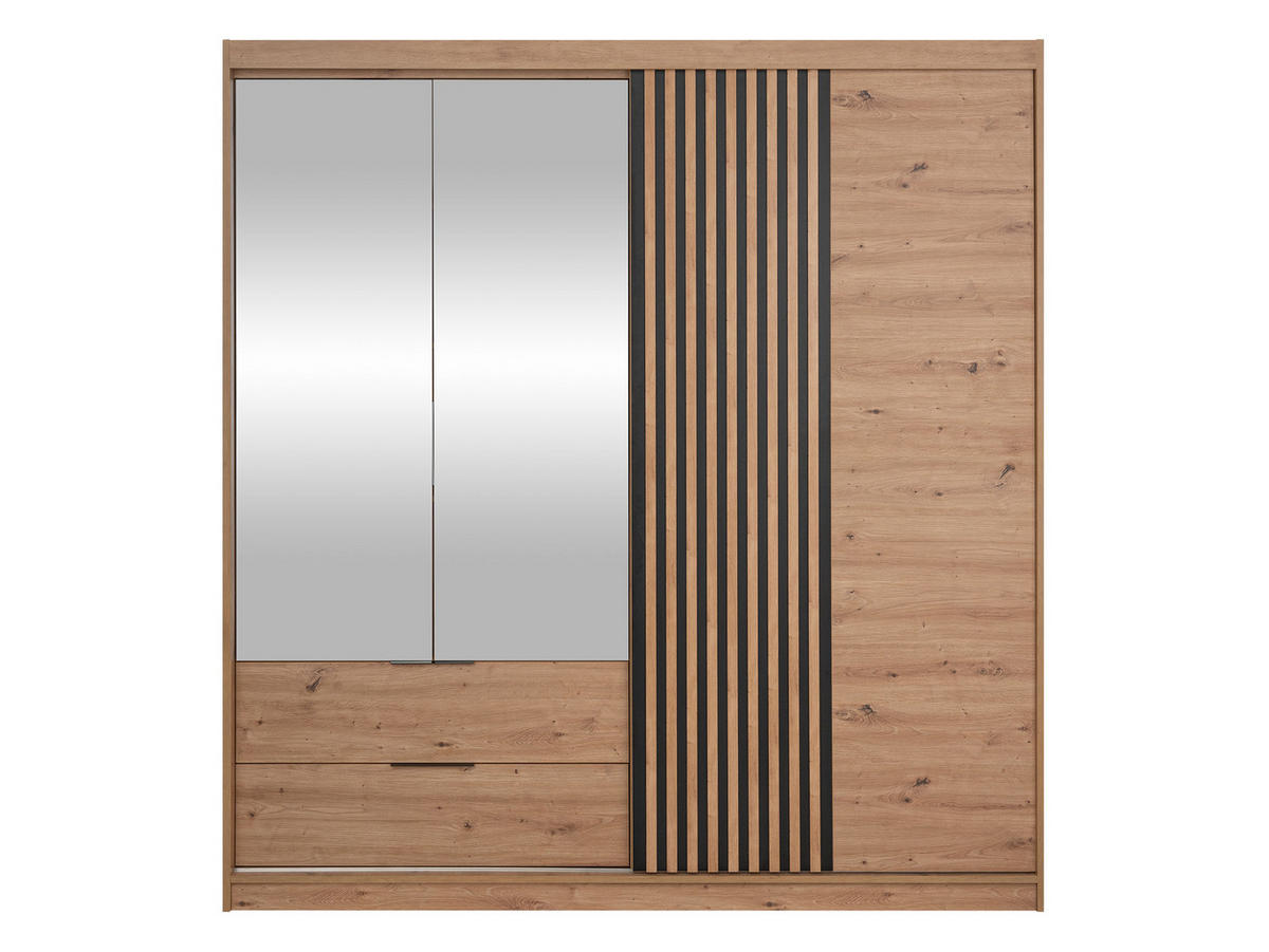 KLEIDERSCHRANK Majorka 203 - Schwarz/Eiche Artisan, Holzwerkstoff/Kunststoff (203/213/60cm) - MIRJAN24