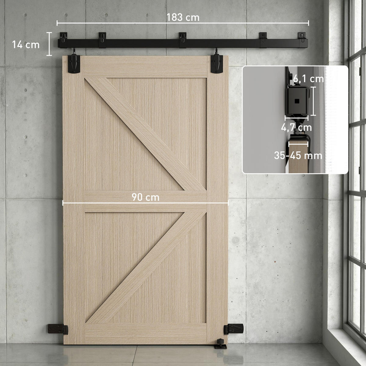 TÜRSCHIENENSYSTEM aus Karbonstahl Schwarz - Schwarz, Metall (4.7/6.1/183cm) - HOMCOM