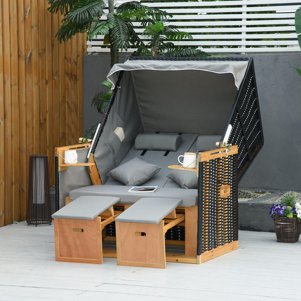 VOLLLIEGER Gartenliege PE Rattan Hellgrau 118 x 79 x 160 cm - Hellgrau, Kunststoff (79/160/118cm) - Outsunny