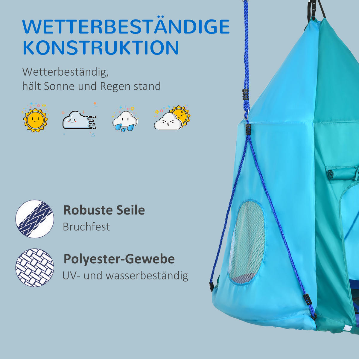NESTSCHAUKEL, PE, 100% Polyester, Blaugrün - Blau, Kunststoff (100/100cm) - Outsunny
