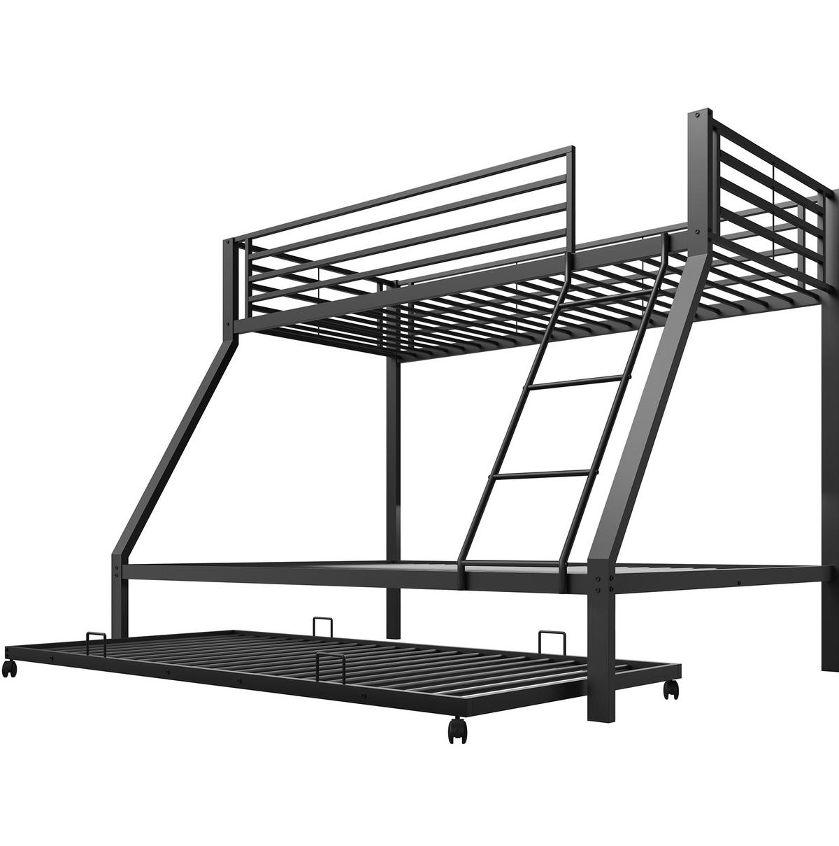 ETAGENBETT aus Metall 90/140x200 cm Schwarz mit Ausziehbett, hohe Belastbarkeit und 3 Schlafplätze - Schwarz, Metall (140/200cm) - Modfu