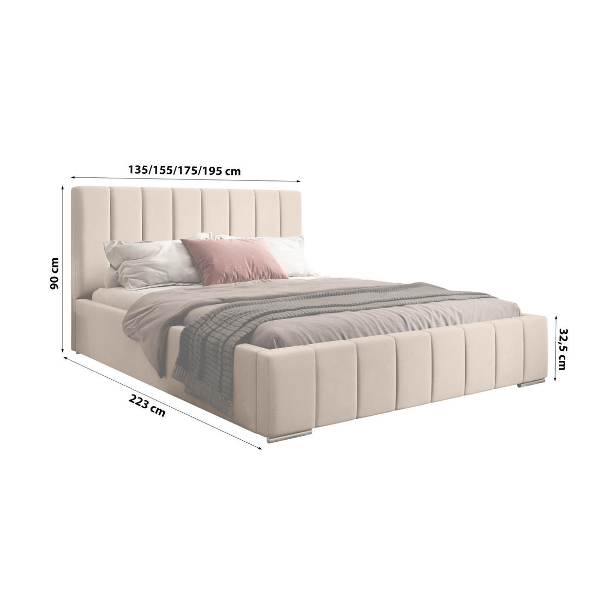POSTERBETT Doppelbett Belten Beige 140x200 cm - Beige, Textil (140/200cm) - Meblito