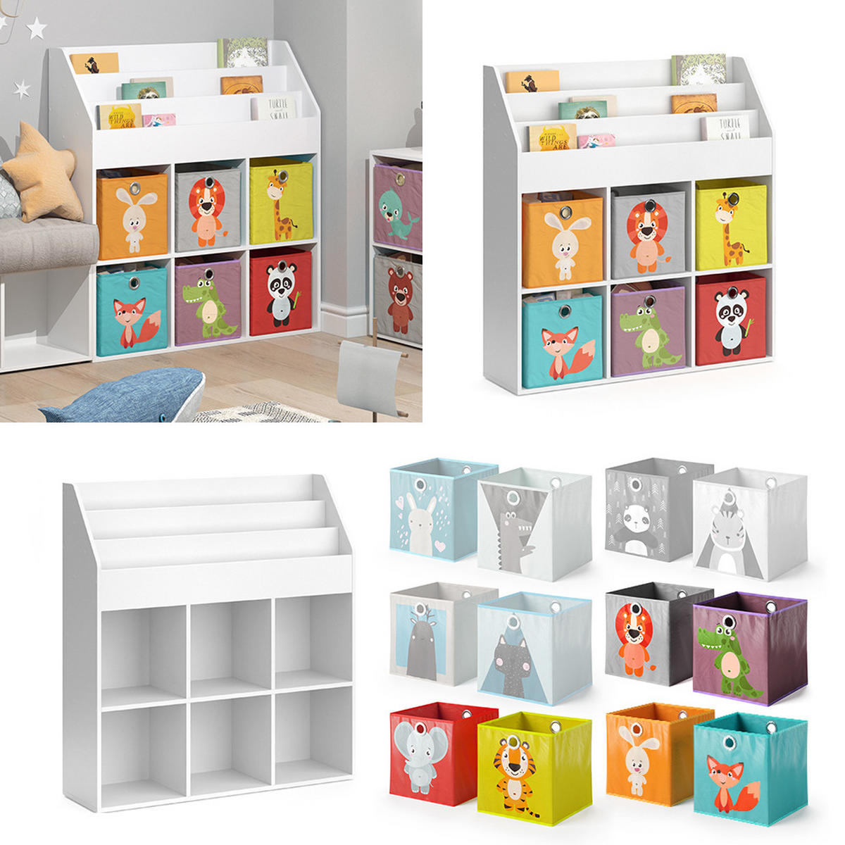 KINDERREGAL Luigi Weiß 107.2 x 114.2 cm mit 6 Faltboxen opt.1 - Weiß, Holzwerkstoff (107.2/114.2/31.2cm) - Vicco