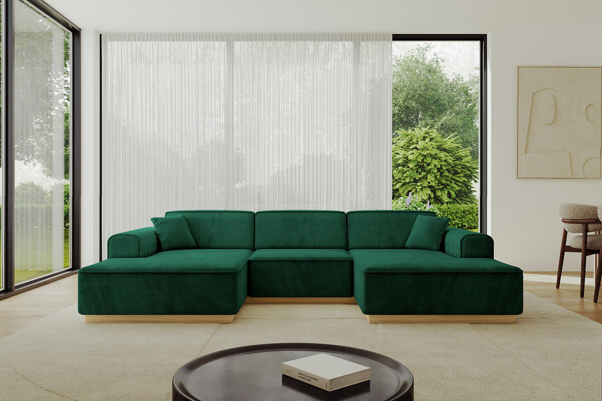 WOHNLANDSCHAFT IREA-U1-v2 - 297x165x81 cm Grün - Grün, Holzwerkstoff/Textil (297/81/165cm) - ALTDECOR