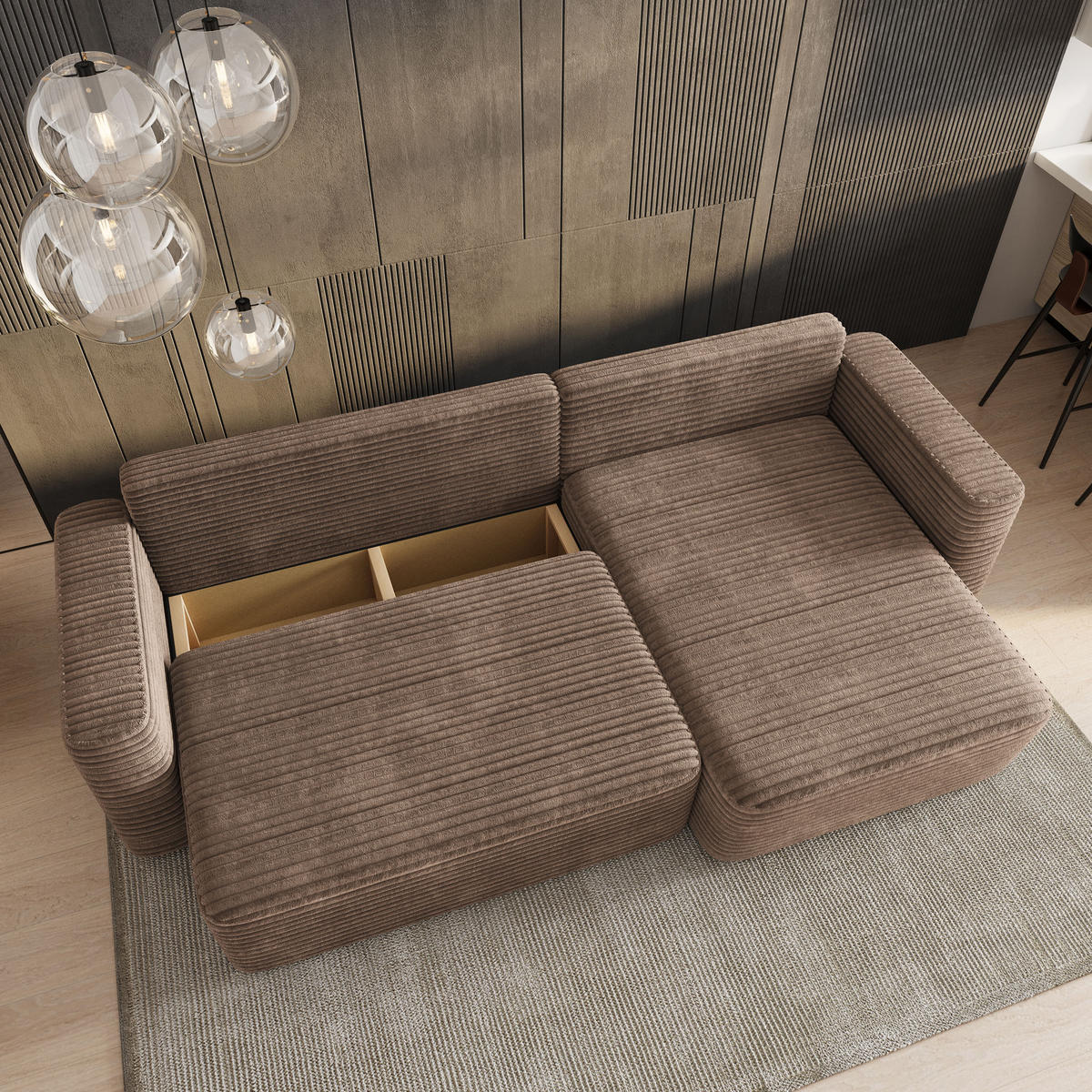 ECKSOFA TELIN Beige Kordstoff mit Schlaffunktion - Beige, Holz (280/162cm) - MASSENO