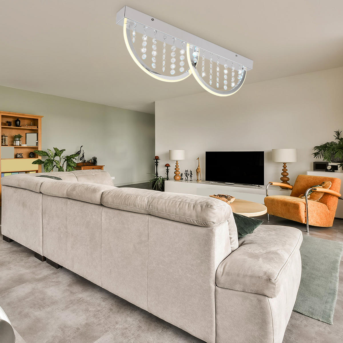 LED DECKENLEUCHTE Silber Kristalloptik Weiß - Silberfarben, Metall (60/6/20cm) - Globo Lighting