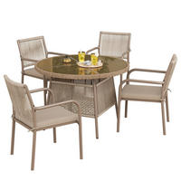 GARTENMÖBEL-SET 110/110/74 cm mit rundem Glastisch, 4 Sesseln und Sitzkissen, Braun - Braun, Metall - Redom