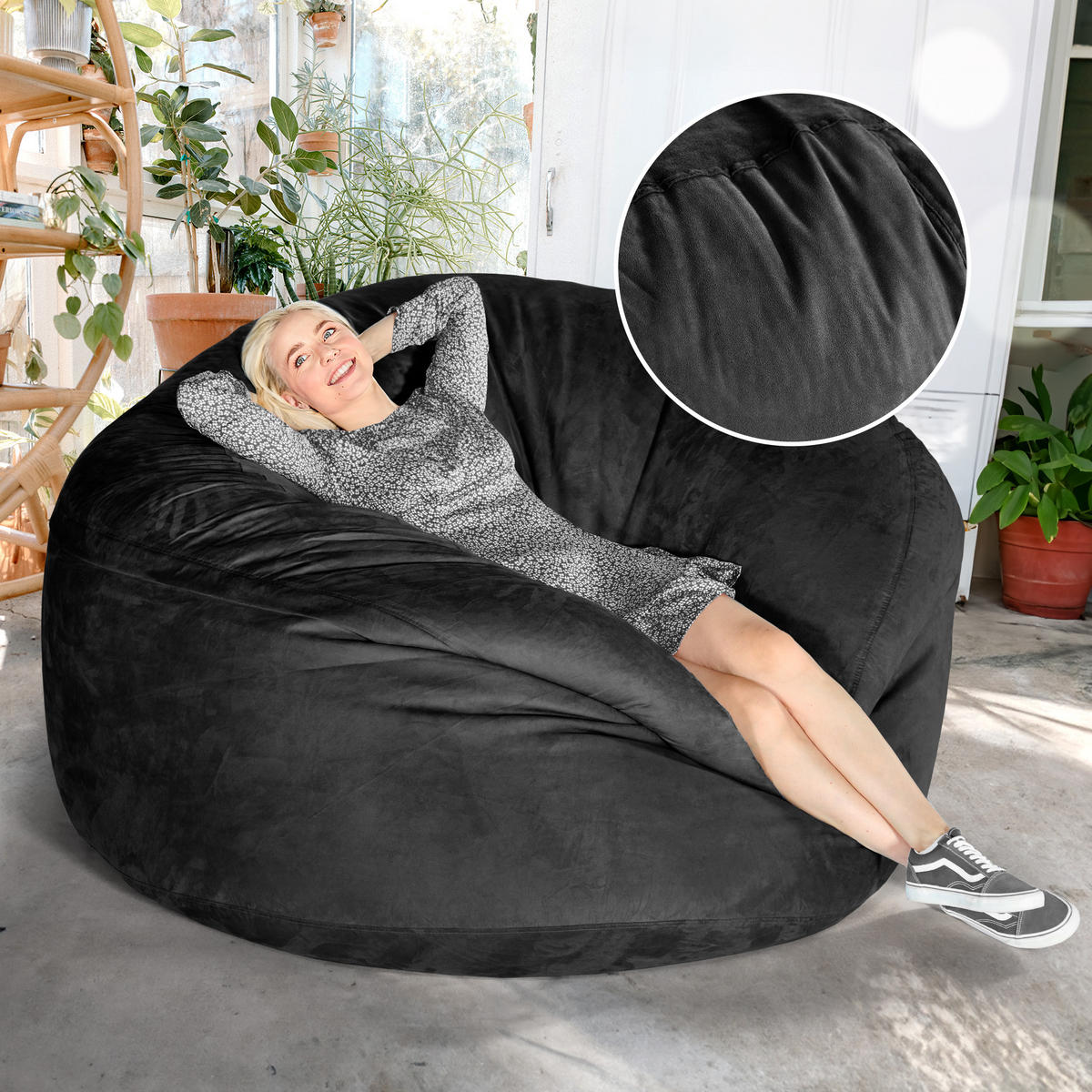 RIESEN-SITZSACK XXL JUMBO Velours 5ft - Schwarz, Textil (150/120/150cm) - Green Bean