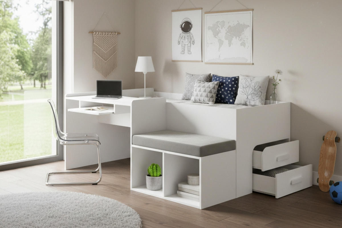 JUGENDBETT MULTI 90/200 cm in Weiß - Weiß, Holzwerkstoff/Textil (90/200cm) - Deine Möbel 24