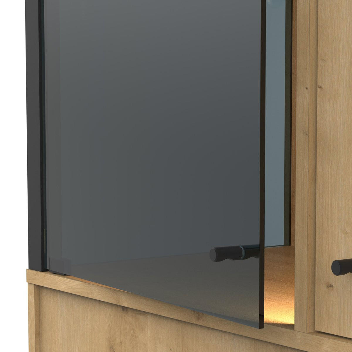 VITRINE 1 Glastür und 3 Türen Eiche- und Mattschwarz-Dekor L93,4 cm – CRAFT - Apfelbaumfarben, Holzwerkstoff (39.6/186.1/93.4cm) - Calicosy