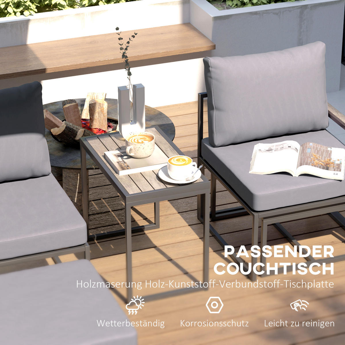 GARTENMÖBEL-SET 2 Personen - Grau, Metall - Outsunny