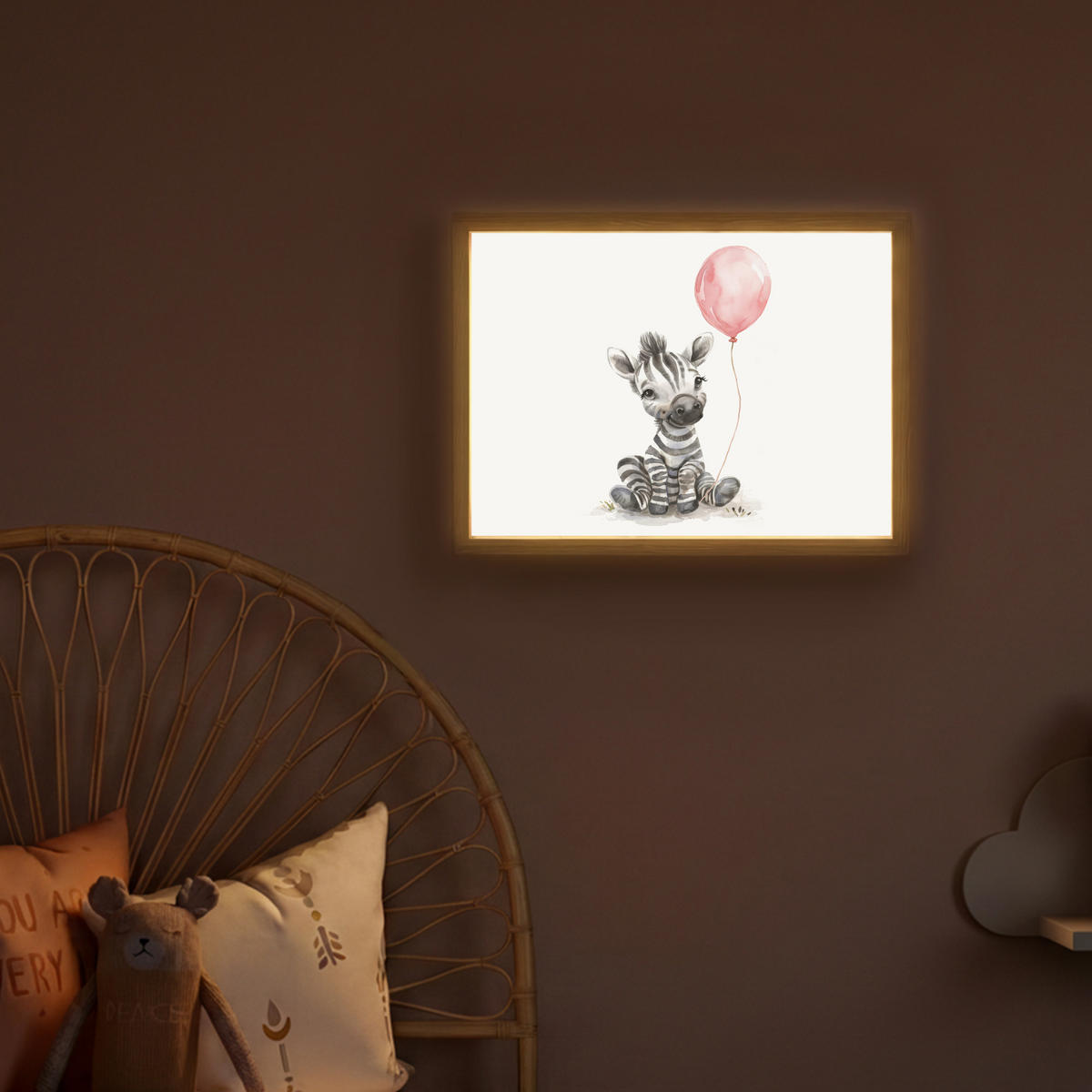 NACHTTISCHLAMPE MIT AKKU Zebra - Baby - Tiere - Rosa Luftballon 40x30 cm - Weiß, Holzwerkstoff (8/40/30cm) - OnlyWow