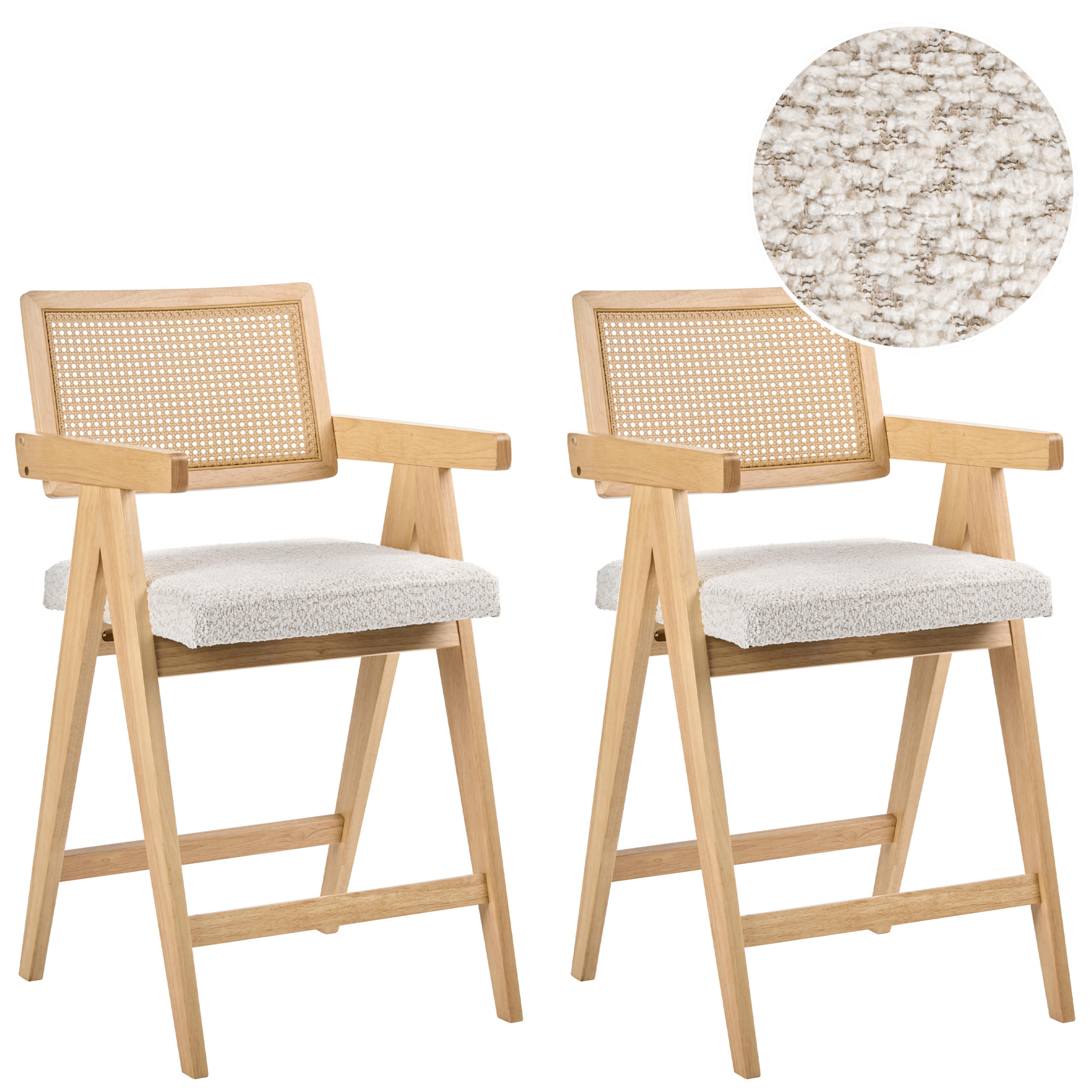 BARSTUHL 2er-Set Holz Hellbraun/Beige Ava - Hellbraun, Holz (55/102/65cm) - Beliani
