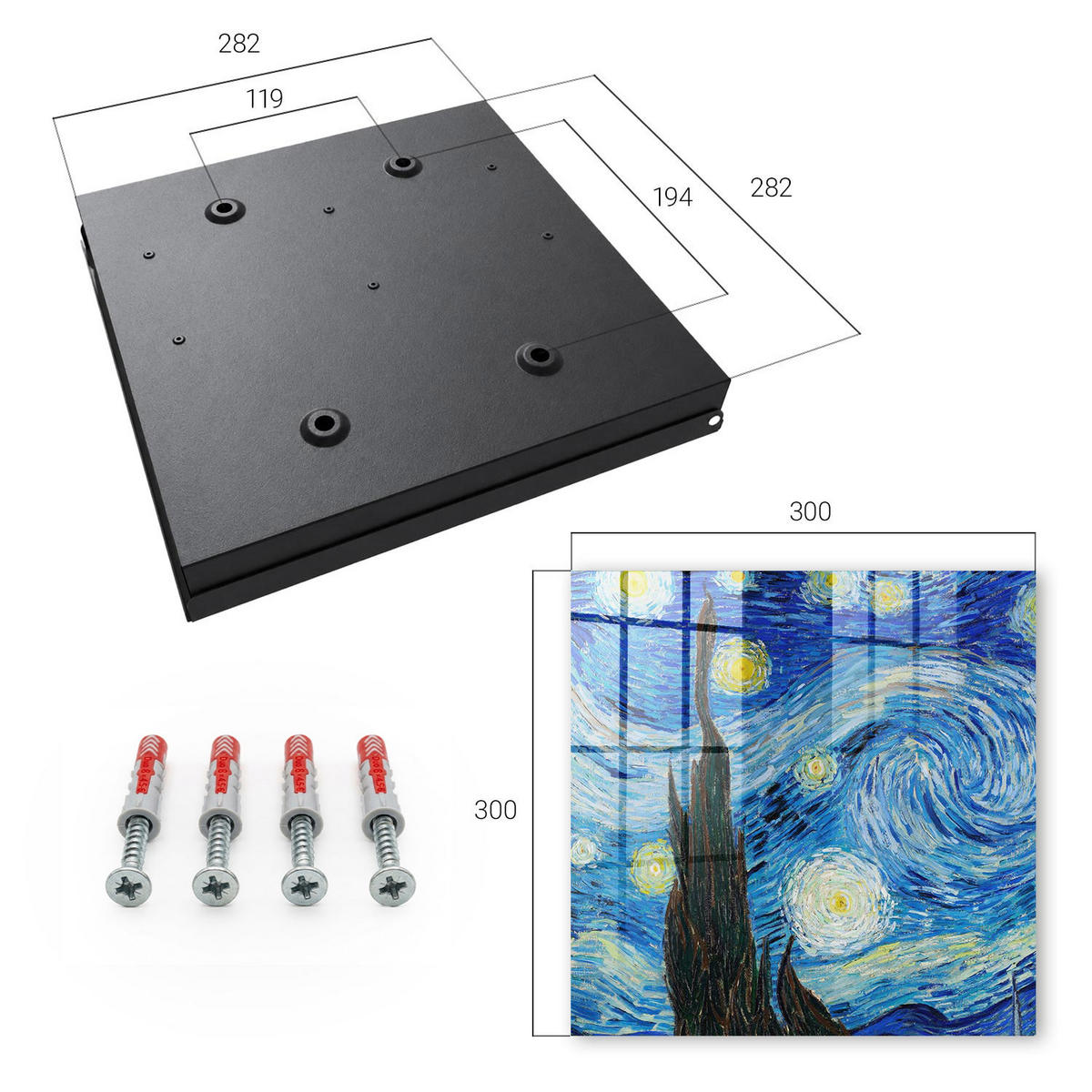 SCHLÜSSELBOX Schwarz 30x30 cm- Türöffnung nach rechts - Nachthimmel - Blau, Metall (30/30/5cm) - TULUP