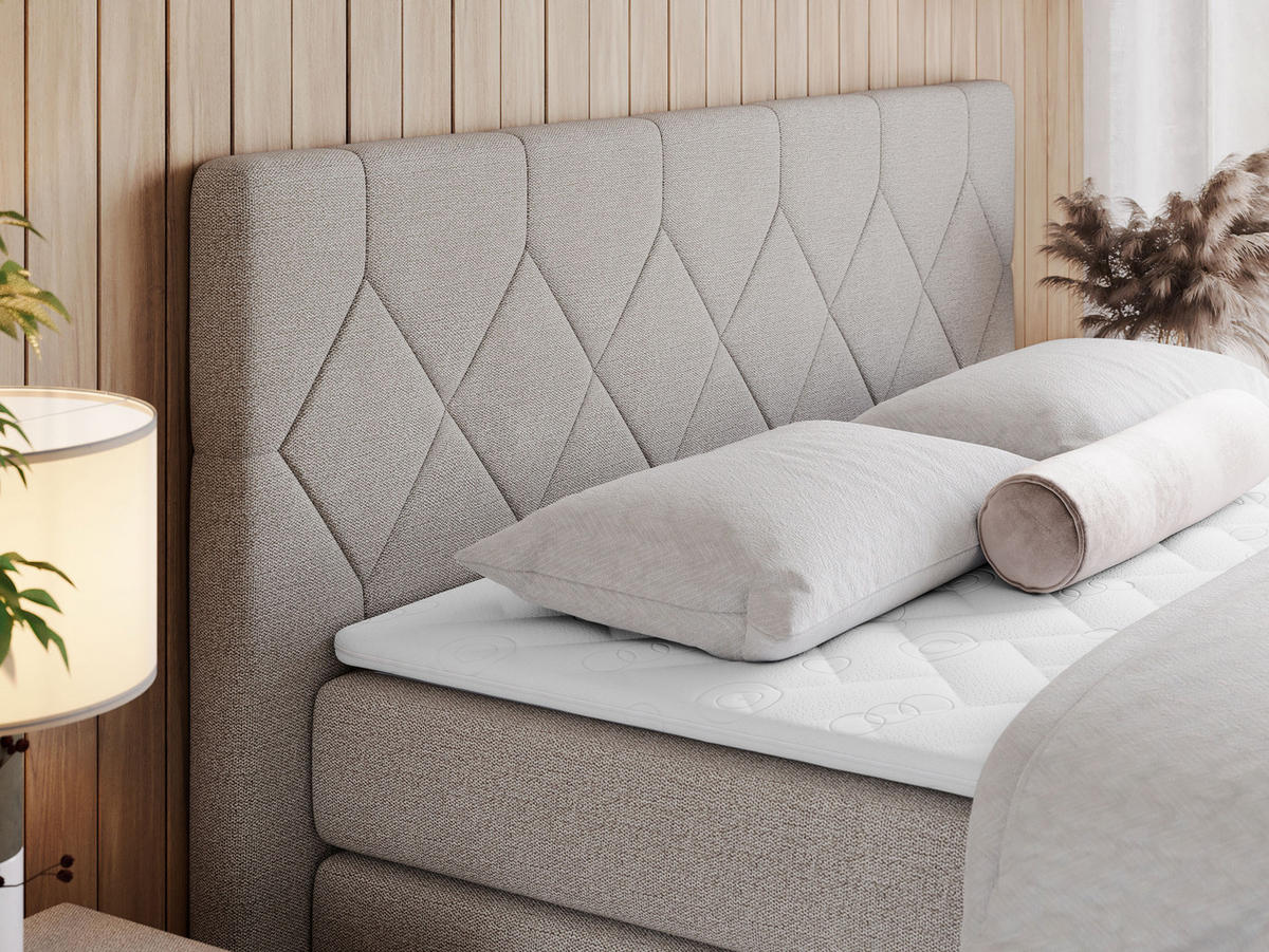 BOXSPRINGBETT KING EIGAR 180/200 Beige Struktur - H4 - Beige, Holz/Textil (180/200cm) - MKS