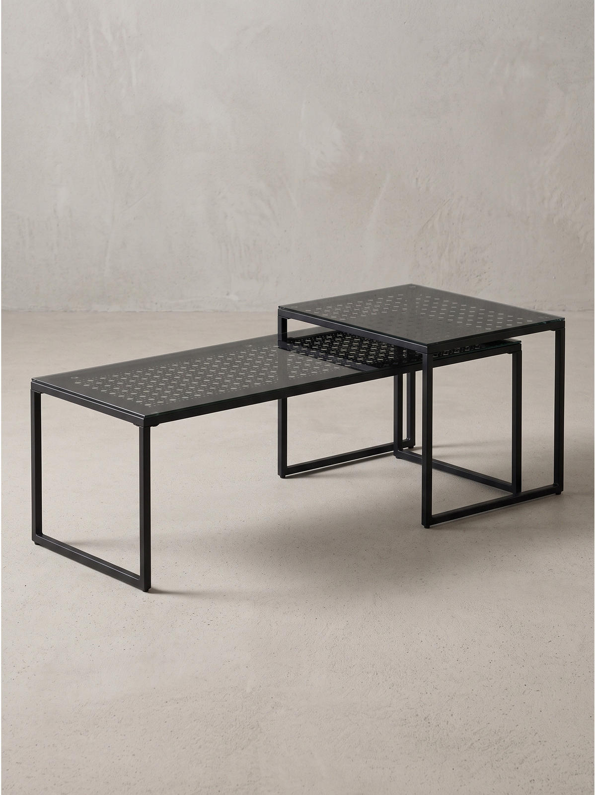 SOFATISCHE 2er-Set ALCUDIA, Einscheibensicherheitsglas, Schwarz, 100 x 40 x 35 cm - Schwarz, Glas/Metall (40/100/35cm) - KADIMA DESIGN
