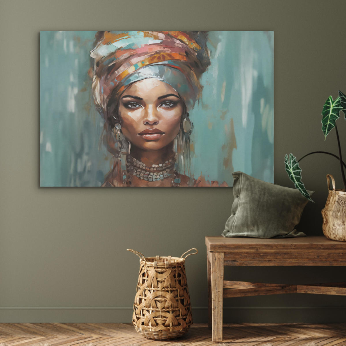 AKUSTIKPANEEL Frau - Kunst - Schmuck - Porträt 100x70 cm - Blaugrau, Textil (100/0.9/70cm) - MuchoWow