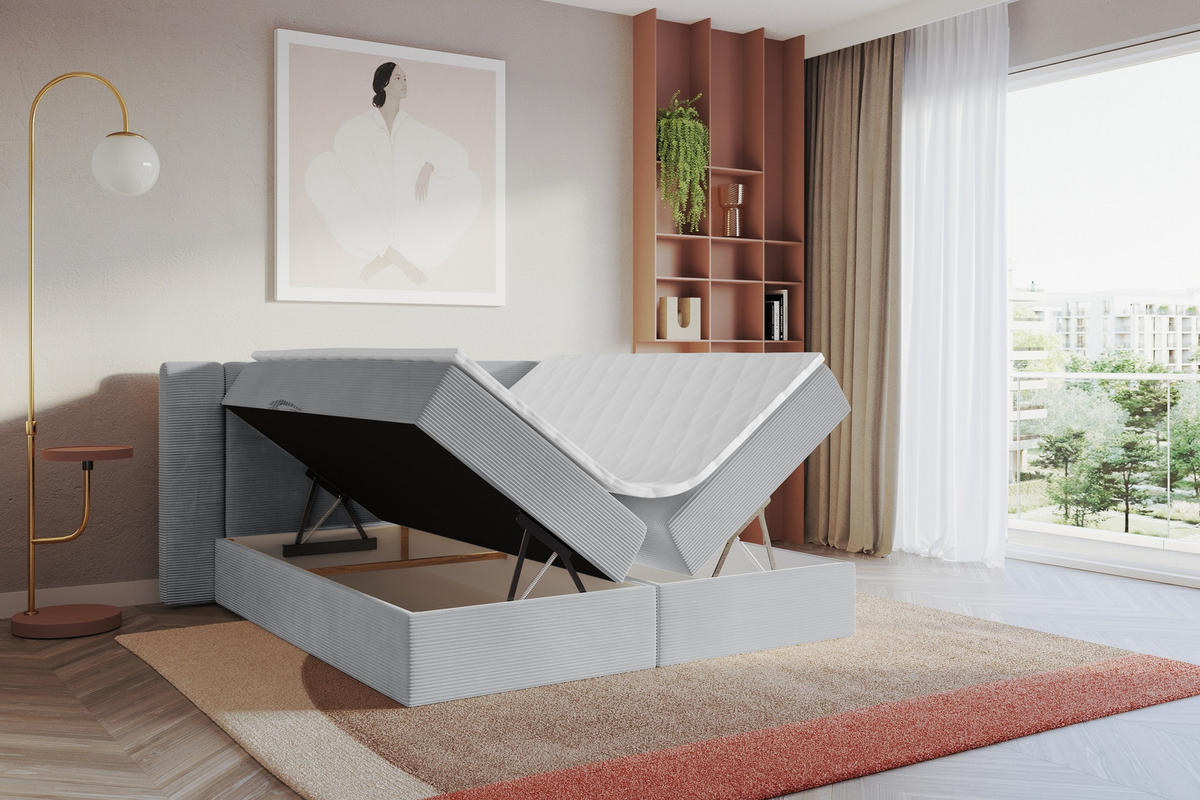 BOXBETT mit Matratze H3 - EVON - 140x200 cm Grau - Graubraun, Holzwerkstoff (140/200cm) - ALTDECOR