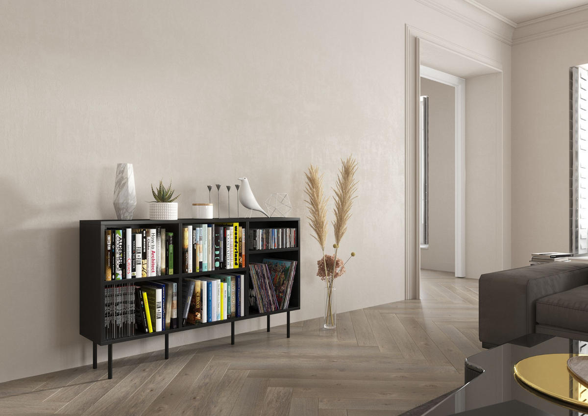 SIDEBOARD Mirka, Schwarz, offene Fächer, Minimalistisch - Schwarz, Holzwerkstoff/Metall (130/80/30cm) - Dancan