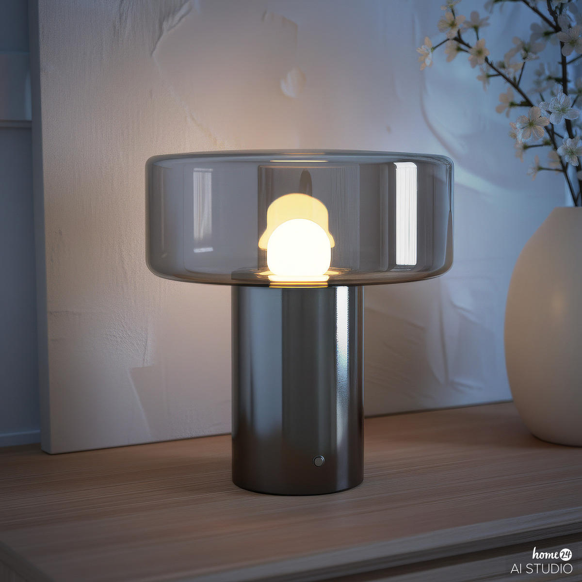 AKKU-TISCHLEUCHTE - Rauchglas / Eisen - Grau / Silber - Grau, Glas/Metall (24/24/27cm) - home24