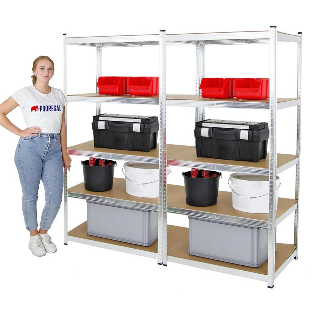 SCHWERLASTREGAL Ragnar 2er-Set mit 2x 180x90x60 cm Fachlast 175 kg Verzinkt - Silberfarben, Metall (180/180/60cm) - PROREGAL