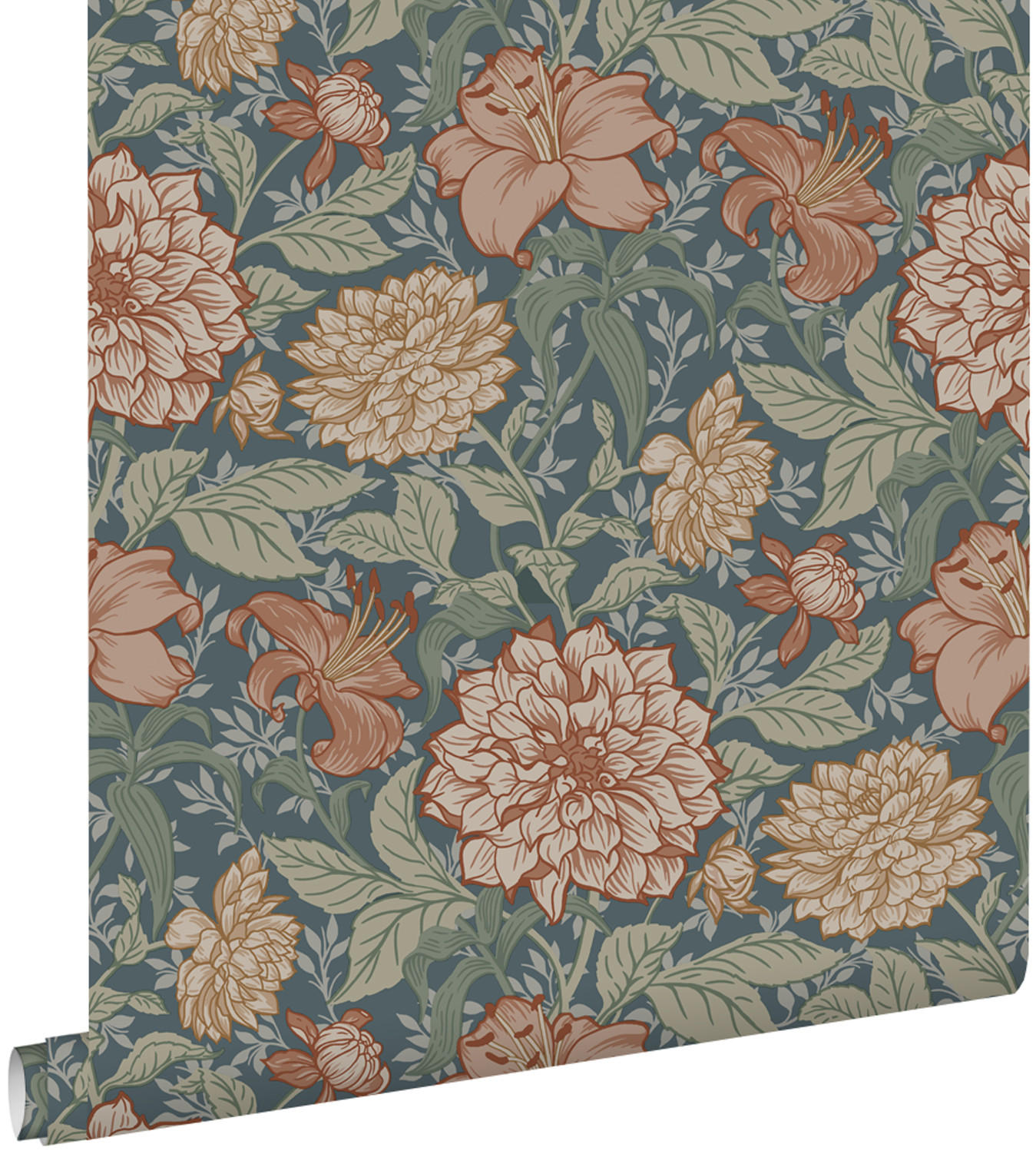 TAPETE Blumenmuster 53 cm x 10.05 m - Blau, Papier (53/1000cm) - ESTAhome