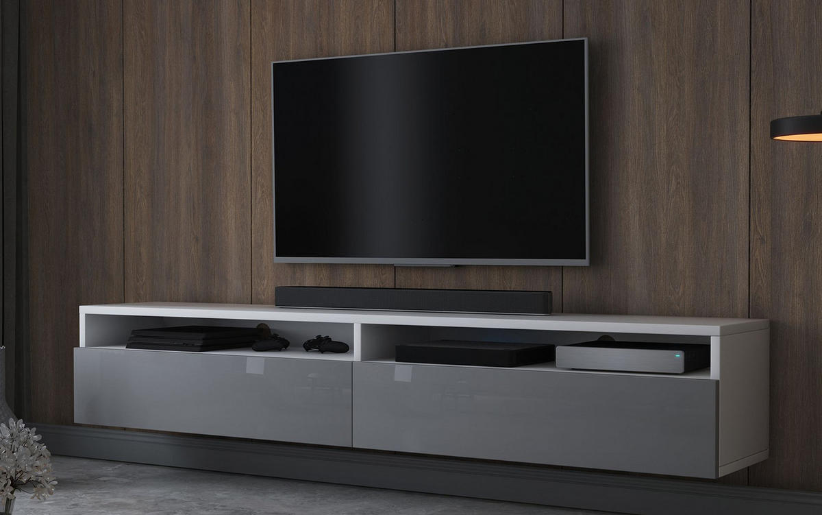TV-LOWBOARD Rednaw Weiß Matt/Grau Hochglanz mit LED, 180 cm - Weiß/Grau, Holzwerkstoff (180/30/31cm) - Selsey