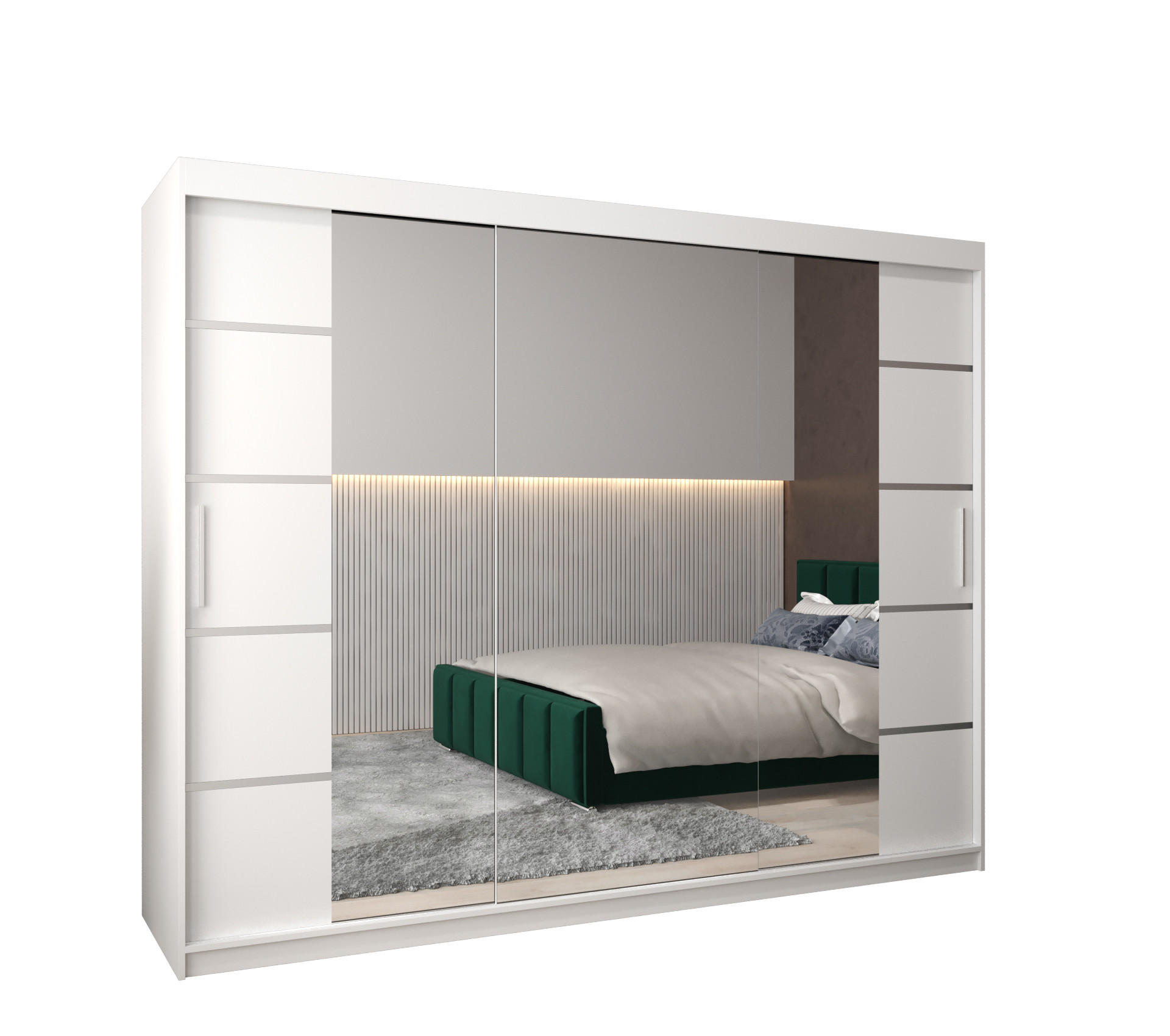 SCHWEBETÜRENSCHRANK 200/250/62 3-türig - Silberfarben/Weiß, Holz/Kunststoff (250/200/62cm) - MÖBEL KRYSPOL