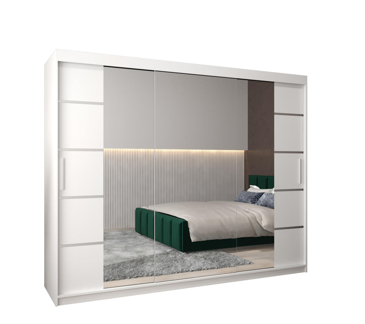 SCHWEBETÜRENSCHRANK 200/250/62 3-türig - Silberfarben/Weiß, Holz/Kunststoff (250/200/62cm) - MÖBEL KRYSPOL