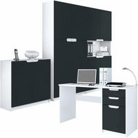 BÜROMÖBELSET Logan Fronten in Schwarz matt - Schwarz, Holzwerkstoff (246/185/60cm) - Vladon