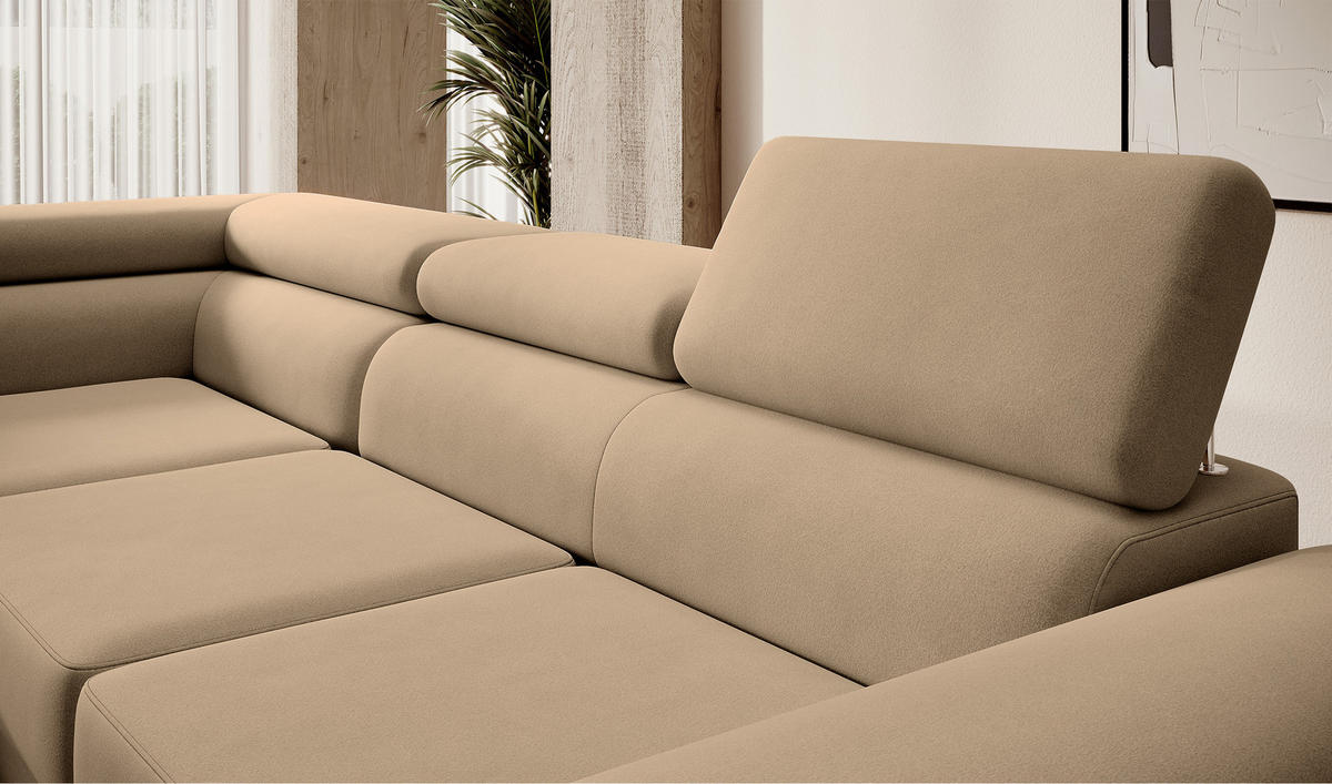 ECKSOFA Stevil Beige Velours - Beige/Silberfarben, Textil/Metall (275/203cm) - Selsey