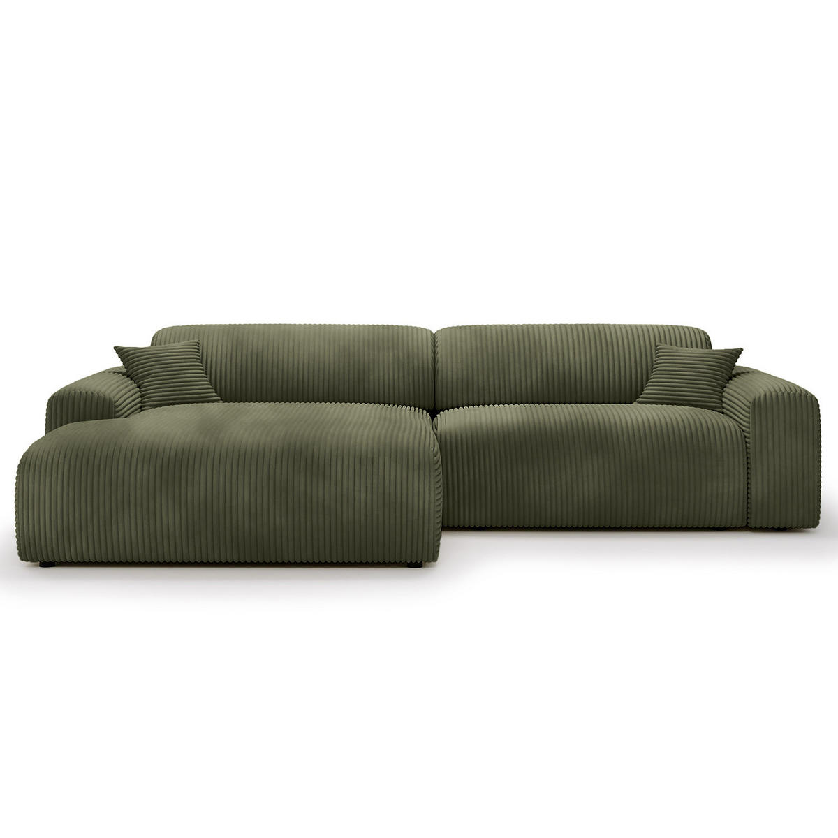 ECKSOFA mit Longchair - Cord - Schwarz/Grün, Kunststoff/Textil (284/178cm) - home24