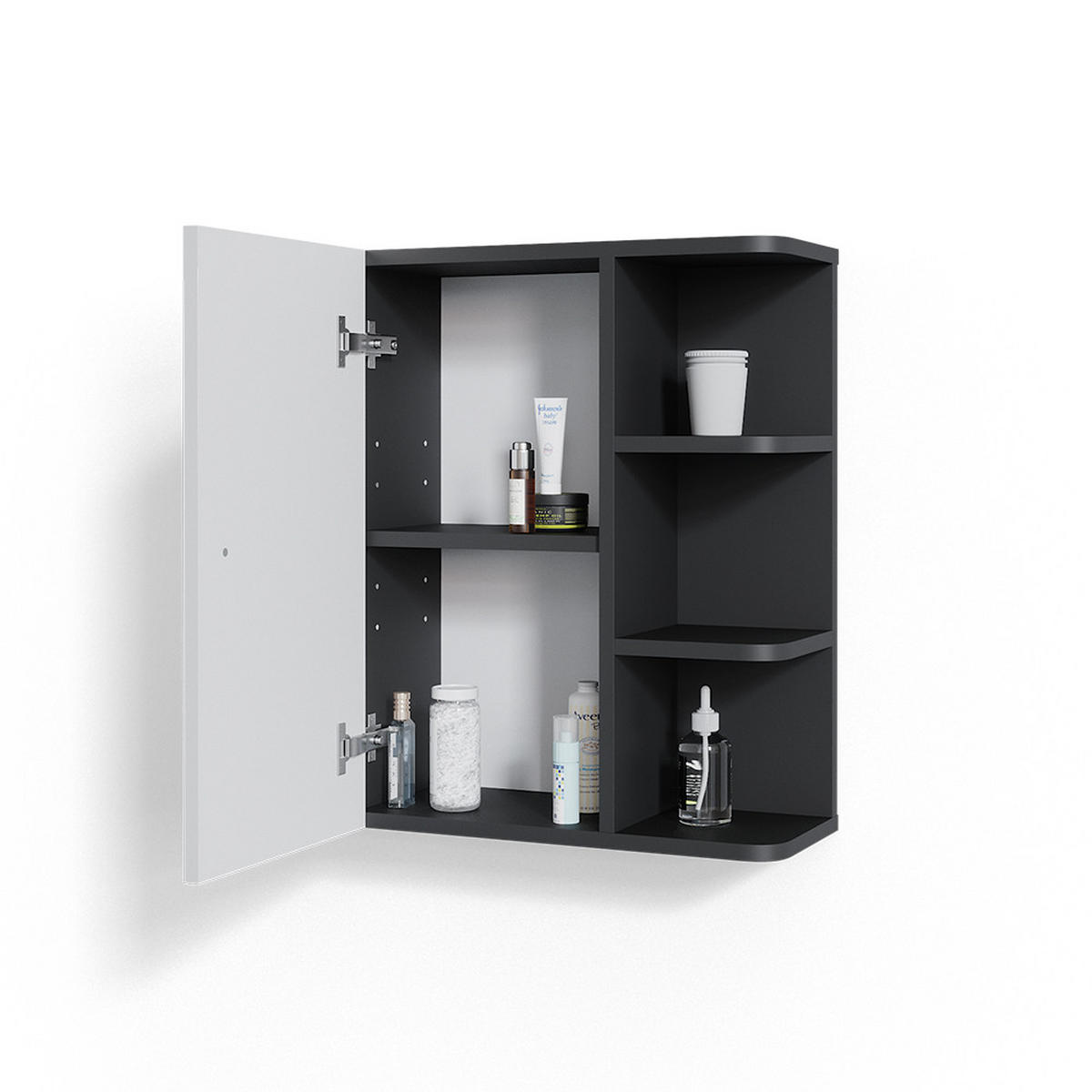 BADSCHRANK Fynn Weiß Hochglanz 47.2 x 59.2 cm - Weiß Hochglanz/Anthrazit, Holzwerkstoff (47.2/59.2/21cm) - Vicco