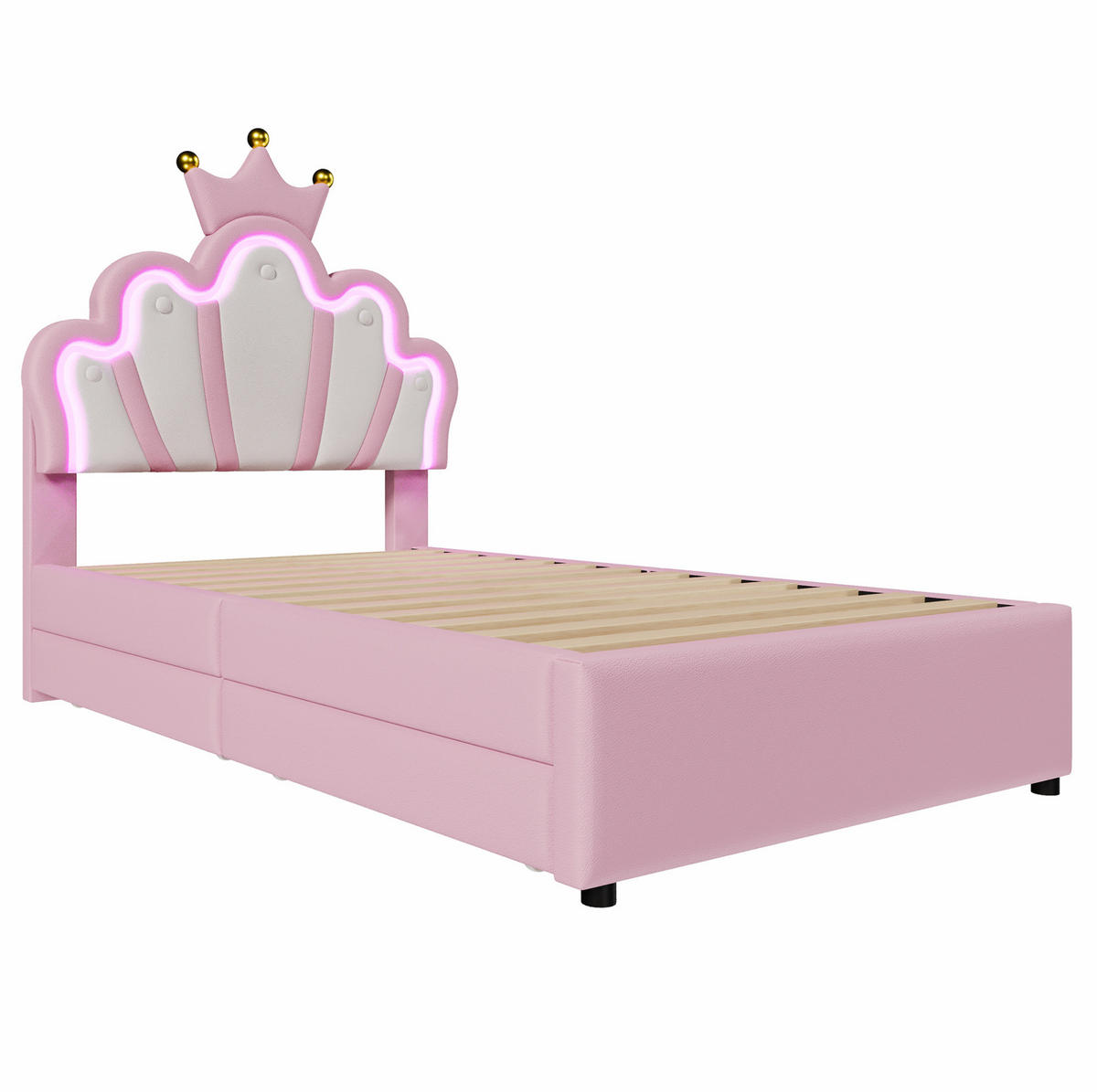 POLSTERBETT mit LED-Beleuchtung 90/200 cm in Rosa mit Schubladen und Kopfteil - Rosa, Kunststoff (90/200cm) - BEAOK