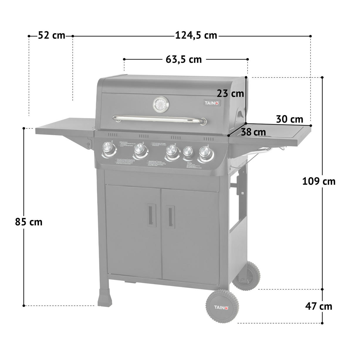 GASGRILL Brando 4+1 4 Brenner mit Seitenkocher - Schwarz, Metall (124.5/109/52cm) - TAINO