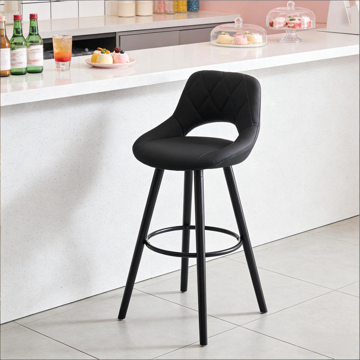 BARHOCKER 1er-Set Anthrazit mit Rückenlehne und Holzbeinen - Anthrazit, Holz (43/70/40cm) - PANGIVO