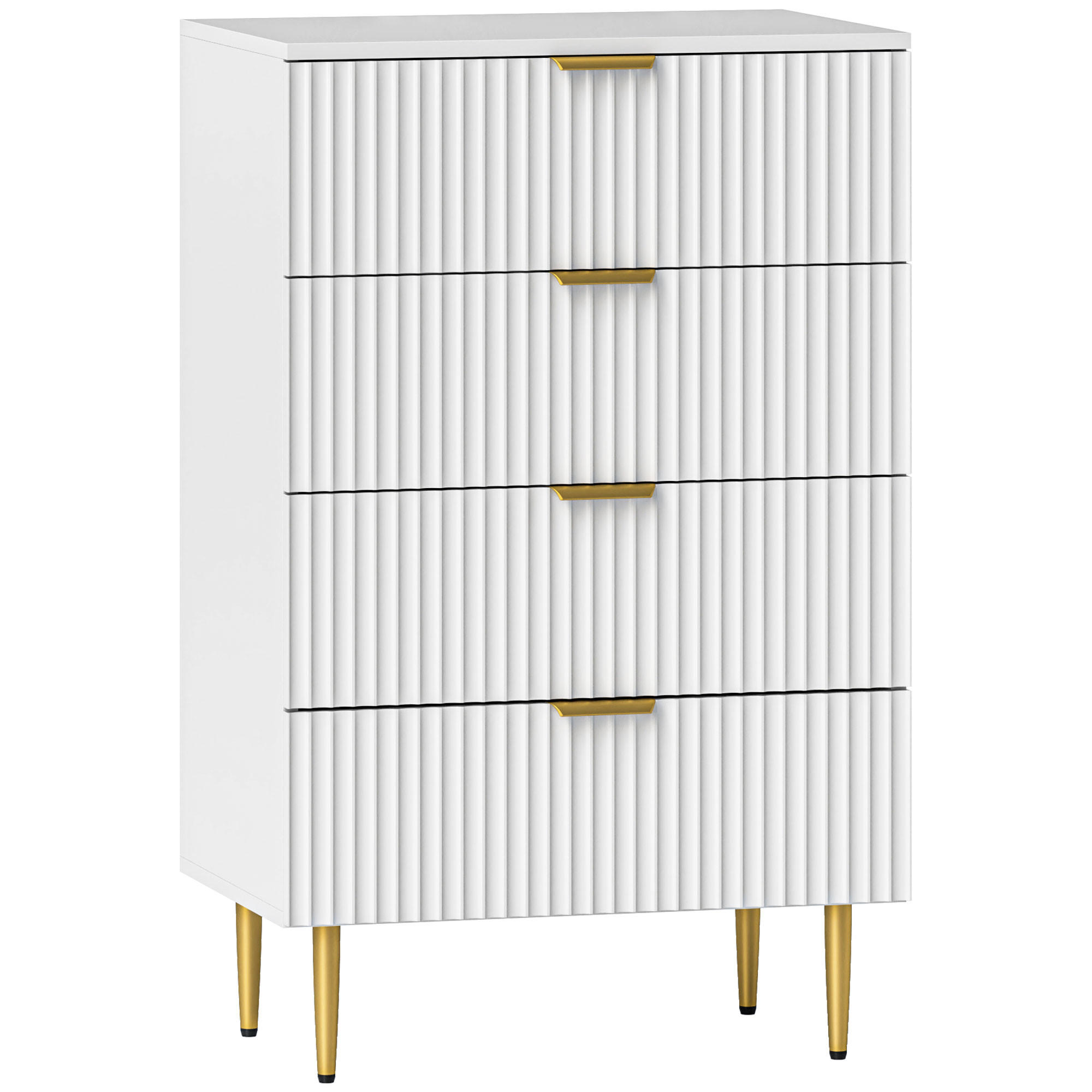 KOMOODE DE-12919 4 Schubladen, geriffelte Fronten Weiß - Weiß, Holzwerkstoff (60/96/40cm) - ComfortXL