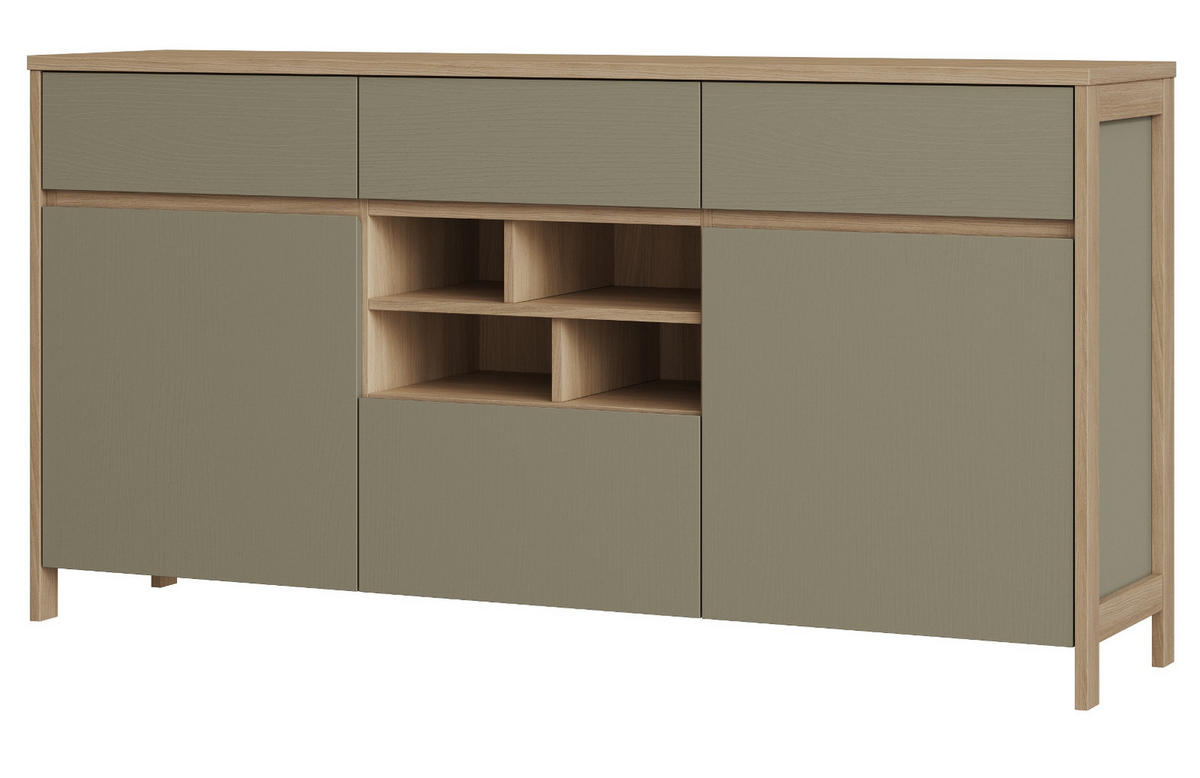 SIDEBOARD Salbei grün, Eiche, Kommode skandinavisch 164 cm, Soft-Close - Salbeigrün/Eichefarben, Holzwerkstoff/Metall (164/85/39cm) - Furn.Design