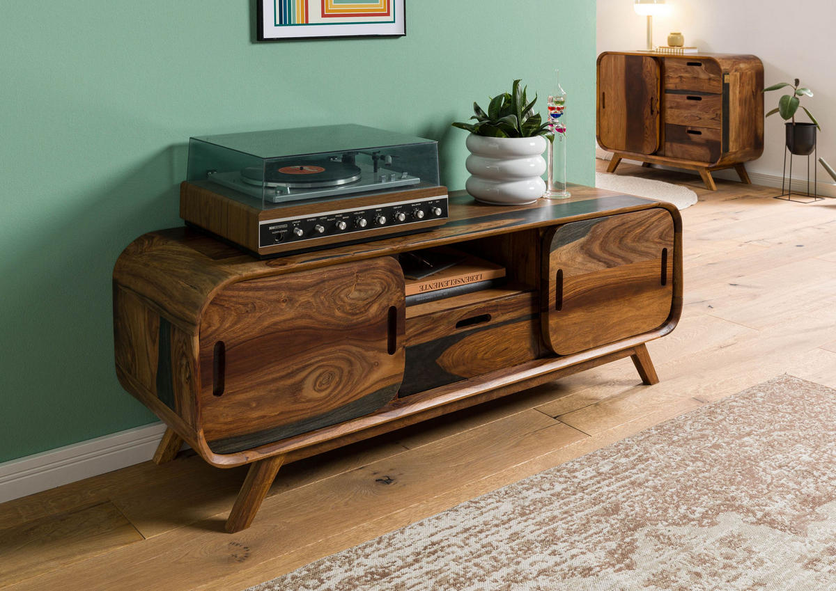 TV-BOARD Sheesham 134x40x48 dunkelbraun lackiert MAILAND #225 - Dunkelbraun, Holz (134/48/40cm) - Massivmoebel24