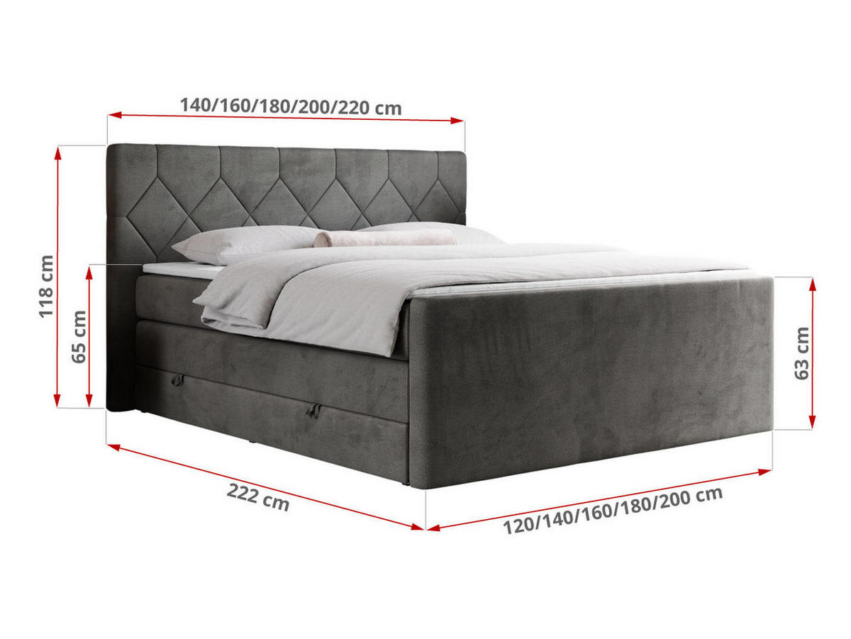 BOXSPRINGBETT KING EIGAR 140/200 Dunkelgrau Velvet - H3 - Dunkelgrau, Holz/Textil (140/200cm) - MKS