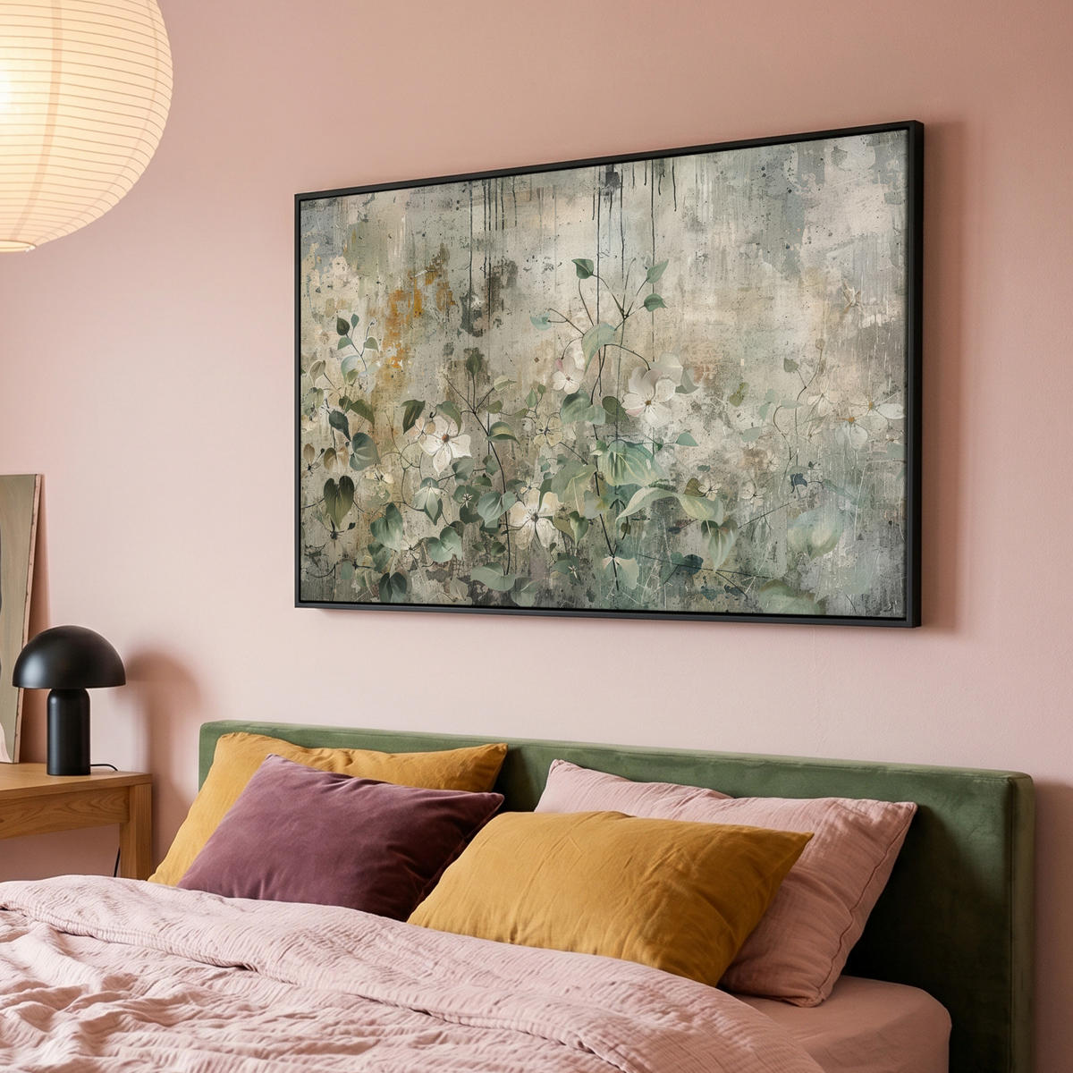 LEINWAND Bilder mit Rahmen - Blumen - Blätter - Abstrakt - Modern - 150x100 - Grau, Textil (150/100cm) - MuchoWow