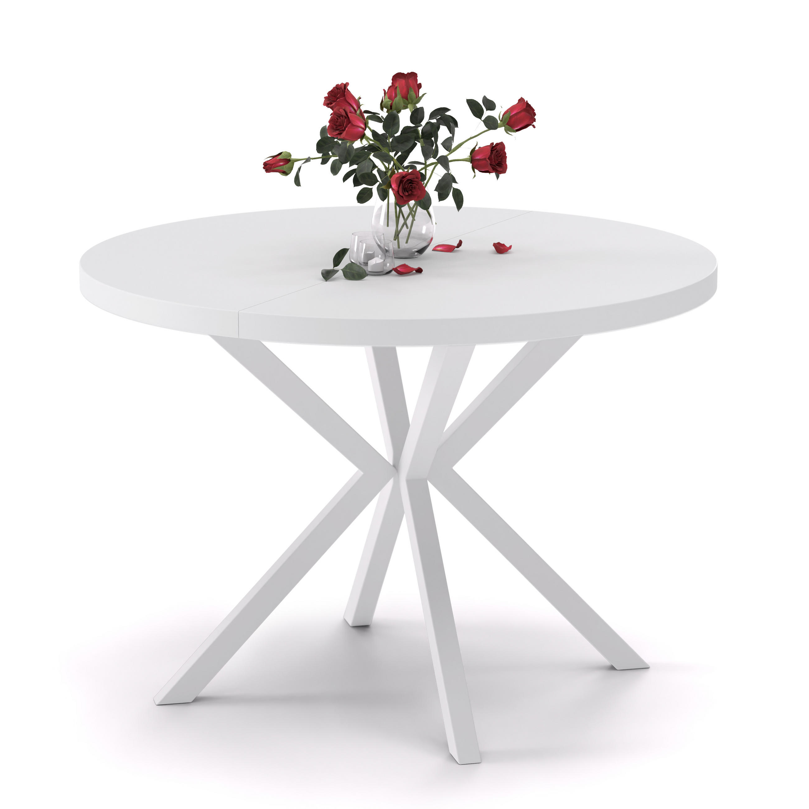 AUSZIEHTISCH MILTON 90-166/76 cm mit Metallgestell, Weiß / Arktisweiß - Weiß, Holzwerkstoff/Metall (90/90/76cm) - Idohome