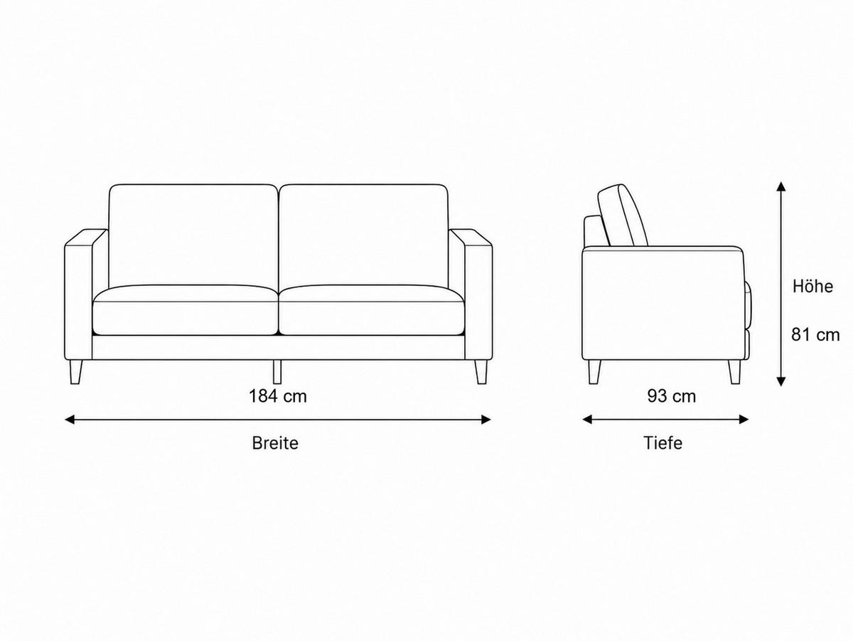 2-SITZER Sofa RUBIN, Beige - Beige, Leder/Holz (185/81/93cm) - Villa Möbel