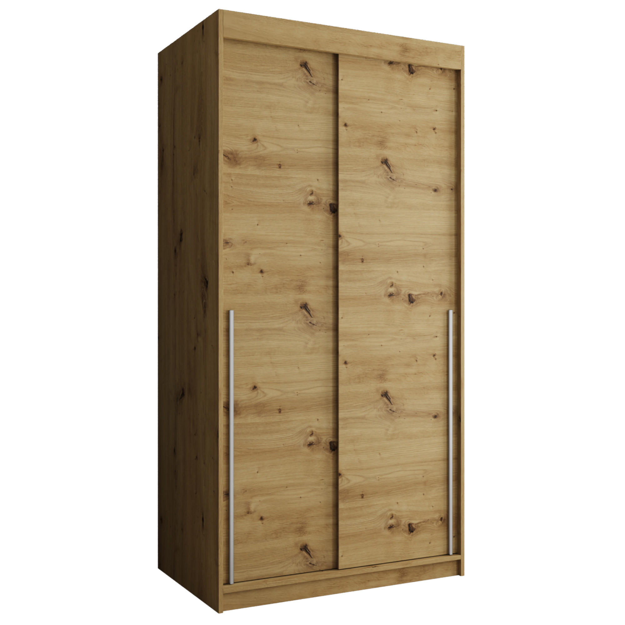 SCHIEBETÜRENSCHRANK 100 cm Breite Artisan mit silbernem Griff - Silberfarben/Eiche Artisan, Holzwerkstoff (100/200/62cm) - Home Collective