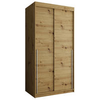 SCHIEBETÜRENSCHRANK 100 cm Breite Artisan mit silbernem Griff - Silberfarben/Eiche Artisan, Holzwerkstoff (100/200/62cm) - Home Collective